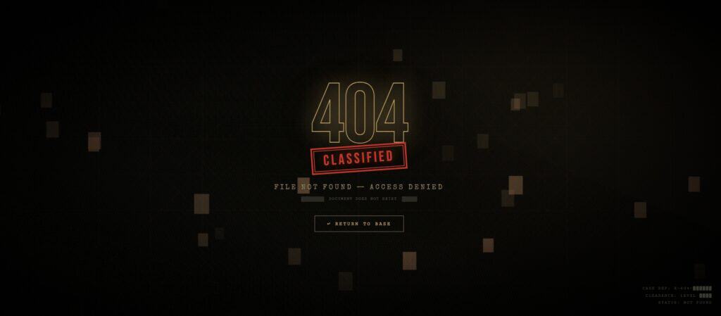 Classified 404 error page design