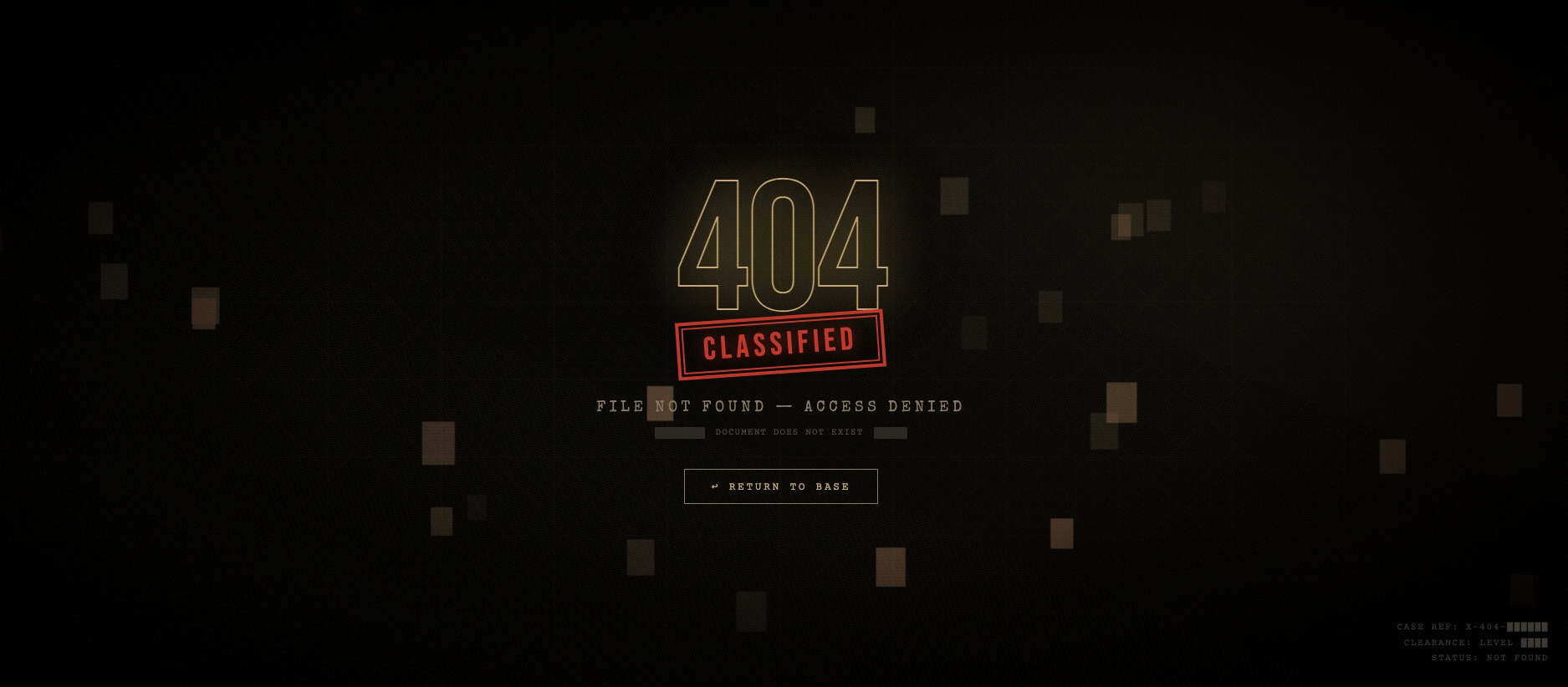 Classified 404 error page design — desktop
