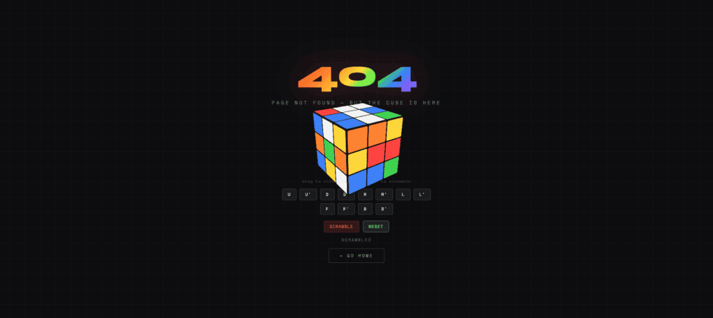 Rubiks 404 error page design