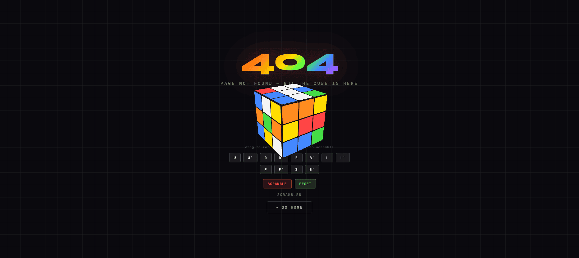 Rubiks 404 error page design — desktop