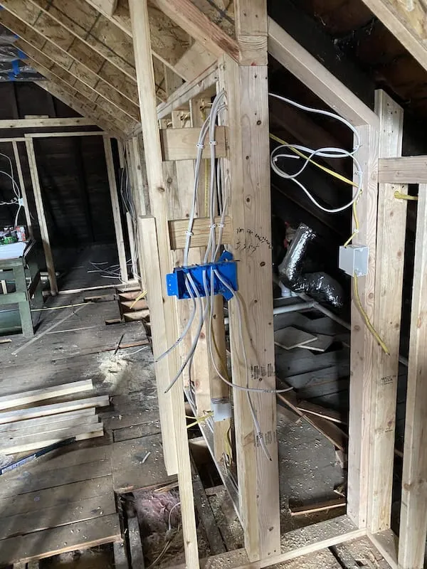 Daisy Chained electrical wiring being set up in new construction of residential home