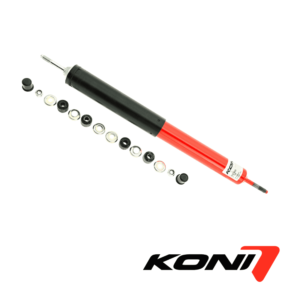 Shock absorber with mounting hardware for vehicle suspension, KONI brand.