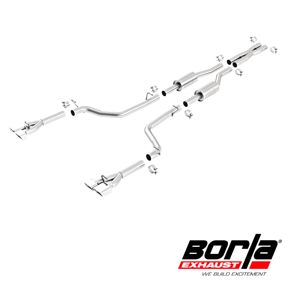 Al Shiba General Trading exhaust system with Borla Exhaust branding and components.