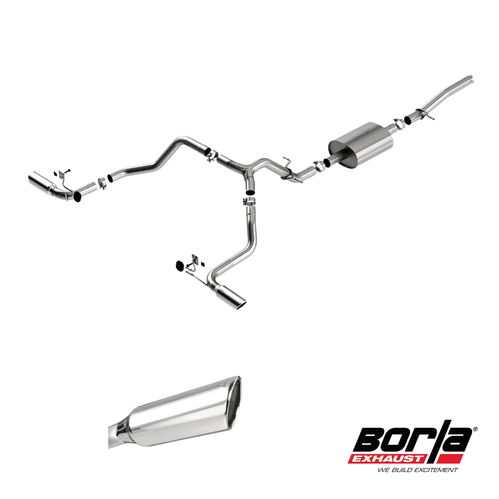 Al Shiba General Trading automotive exhaust system with Borla exhaust logo.