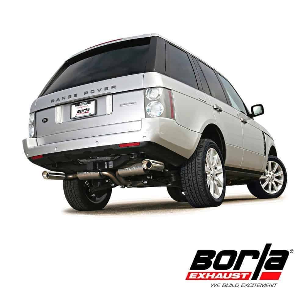 Range Rover SUV with Borla exhaust system, showcasing performance and style.