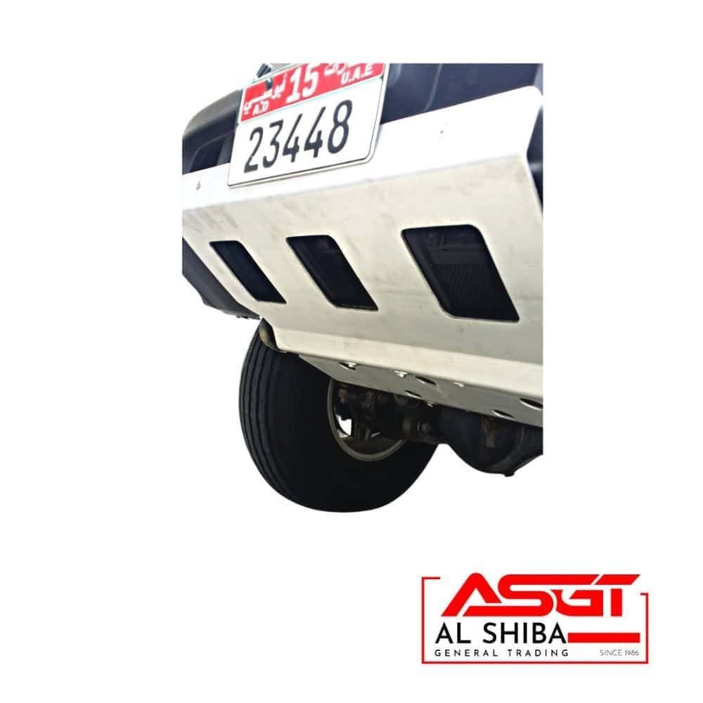 Vehicle undercarriage with license plate and Al Shiba General Trading logo.