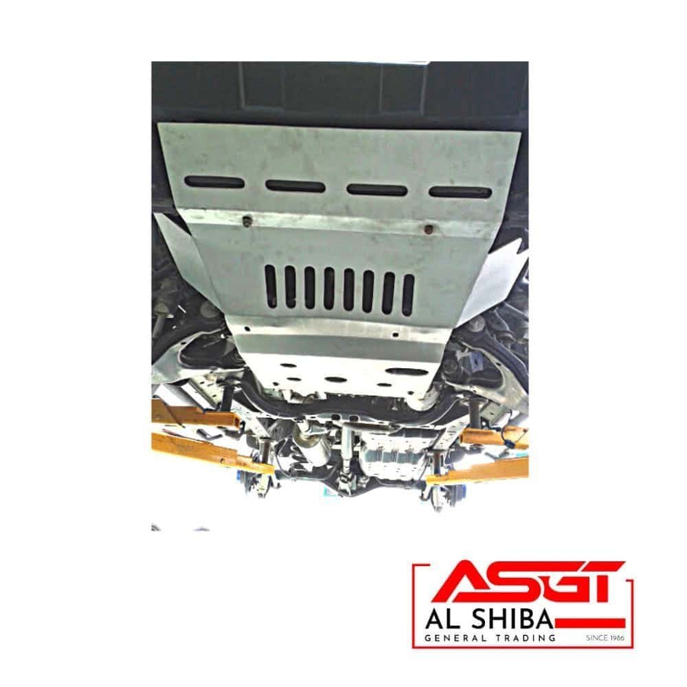 Protective undercarriage shield on a vehicle at Al Shiba General Trading, Dubai.