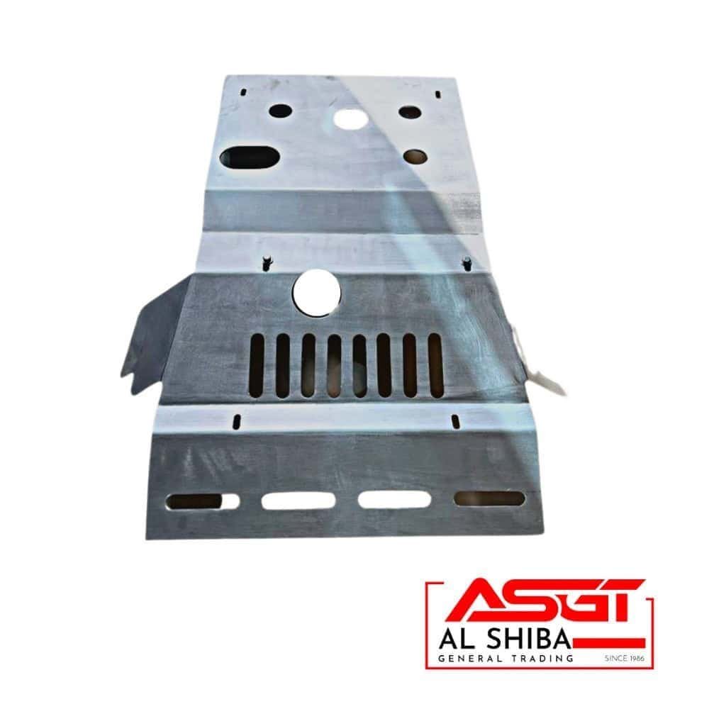 Metal sheet with cutouts for industrial or construction use, branded by Al Shiba General Trading.