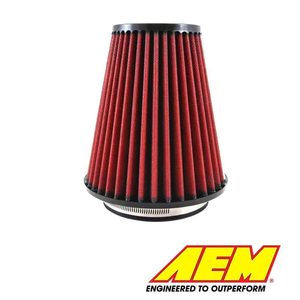 AET air filter for high-performance engines, red pleated design, used in automotive applications.