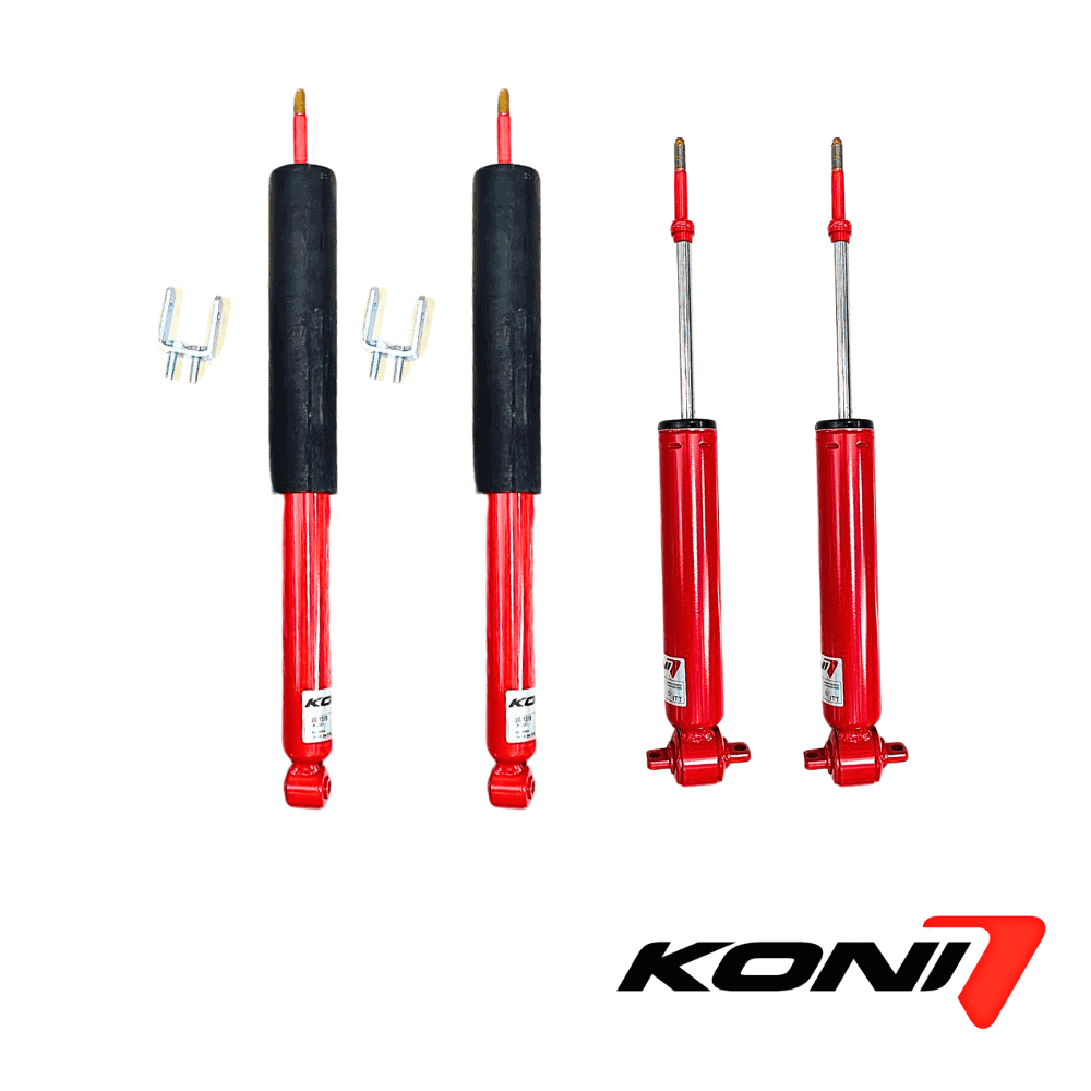 Shock absorbers and suspension components for vehicles, displayed on a white background.
