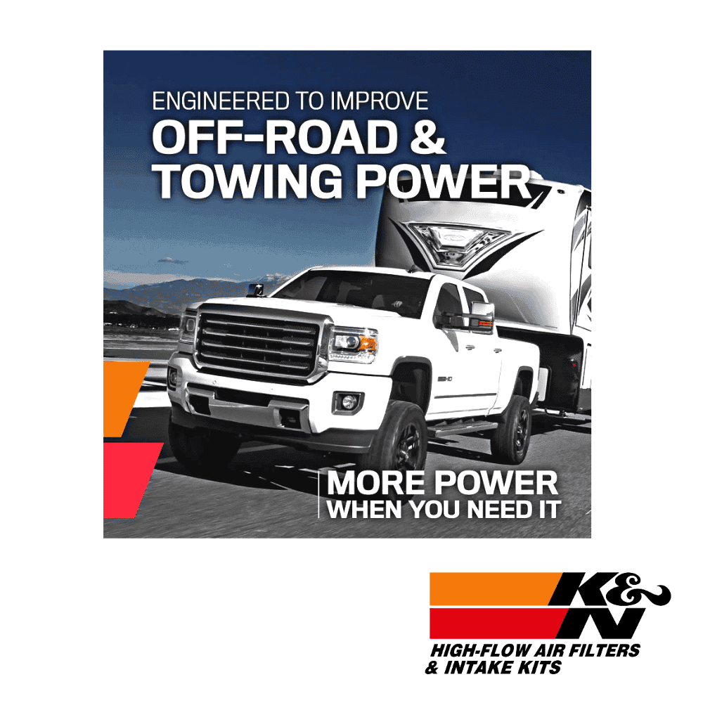 Off-road and towing power with high-flow air filters and intake kits for trucks.