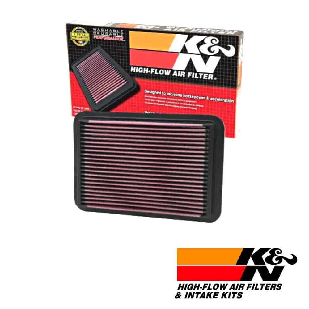 K&N high-flow air filter for improved engine performance and airflow.