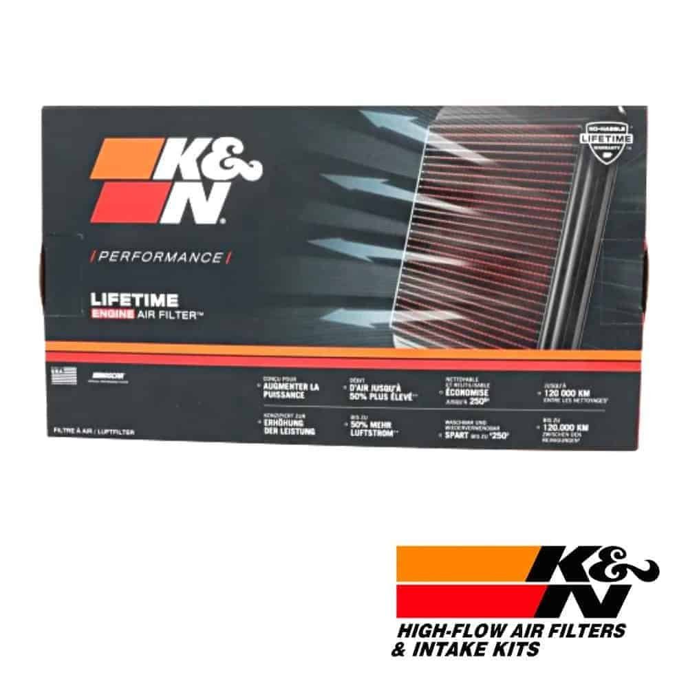 High-flow K&N air filter for optimal engine performance and durability.