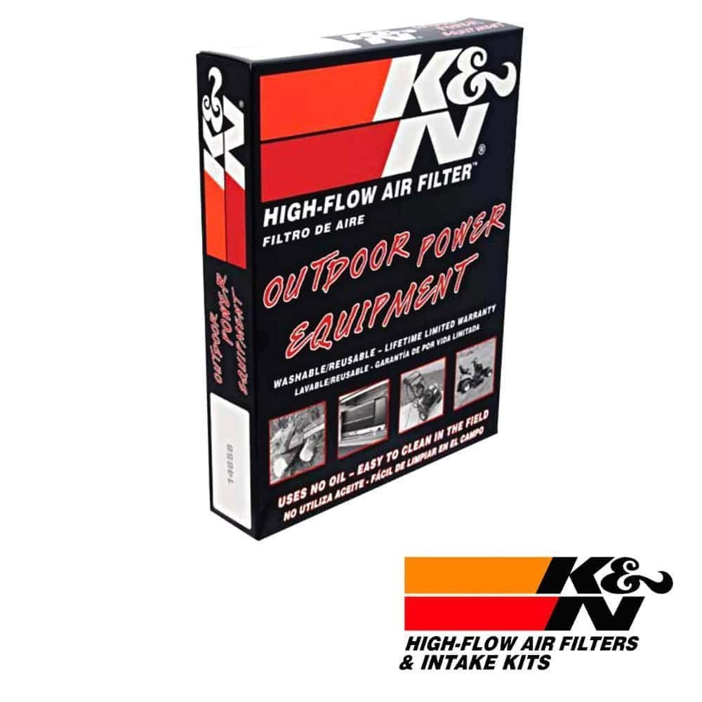 High-flow air filter for outdoor power equipment by K&N, durable and reusable.