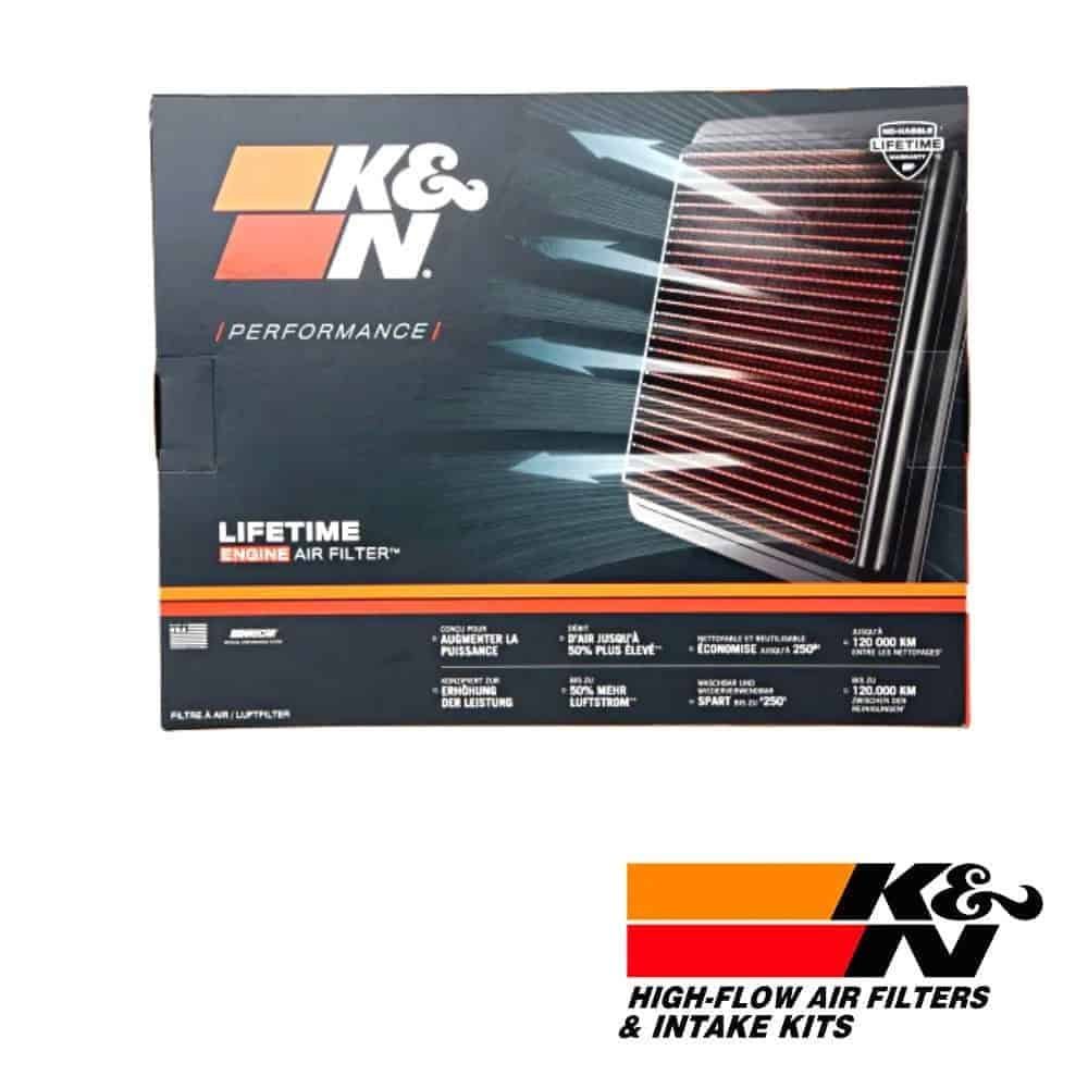 High-flow K&N air filter for optimal engine performance and durability.
