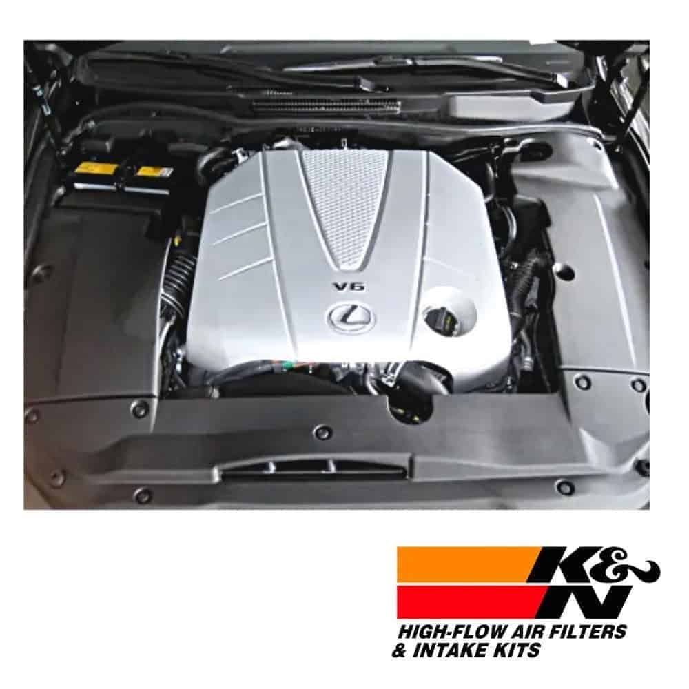 V6 Lexus engine with high-flow air filters and intake kits for optimal performance and efficiency.