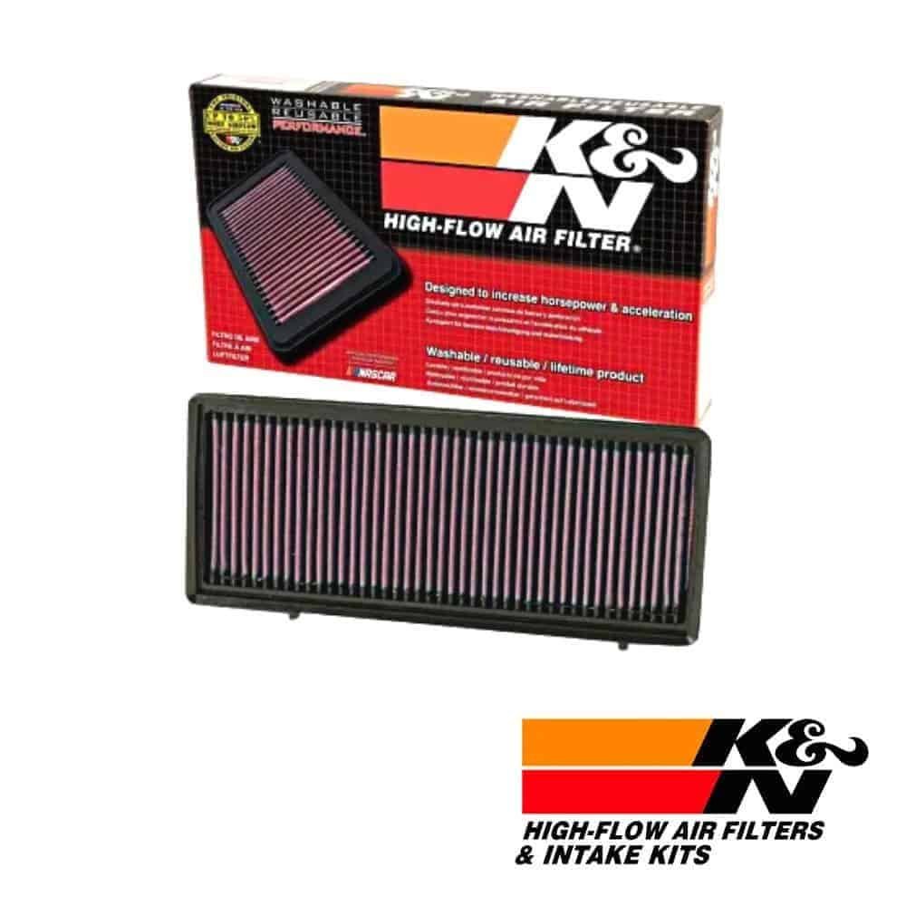 K&N high-flow air filter for improved engine performance and airflow.