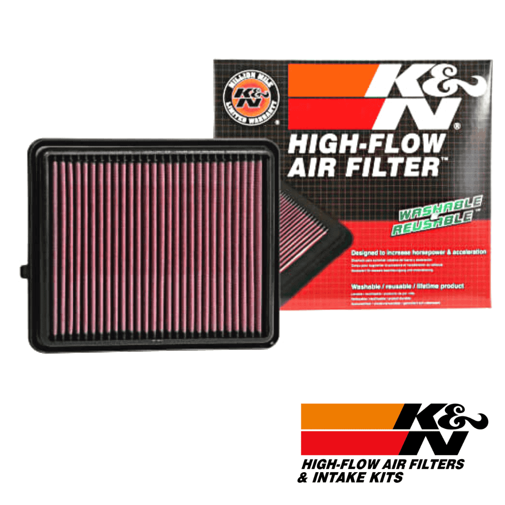 High-flow reusable air filter for vehicle engine protection and performance enhancement.