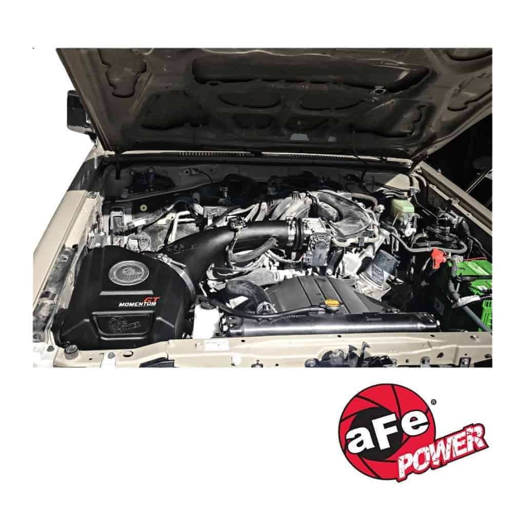 High-performance car engine with a focus on power and efficiency, featuring a prominent aFe Power lo.