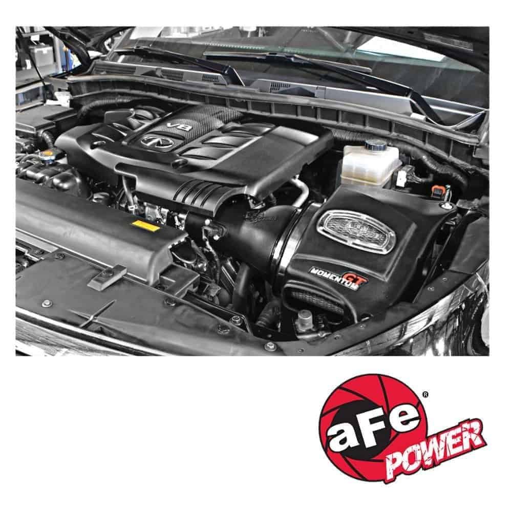 High-performance car engine with aFe Power intake system.