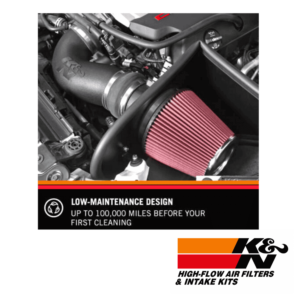 High-performance K&N air filter installed in a vehicle engine for optimal airflow and engine efficie.
