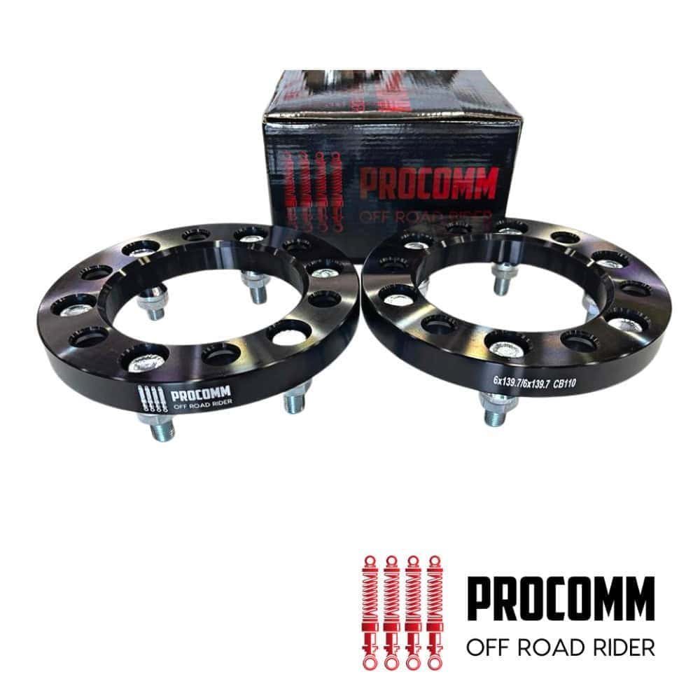 High-performance Procomm off-road wheel spacers for enhanced vehicle stability and clearance.