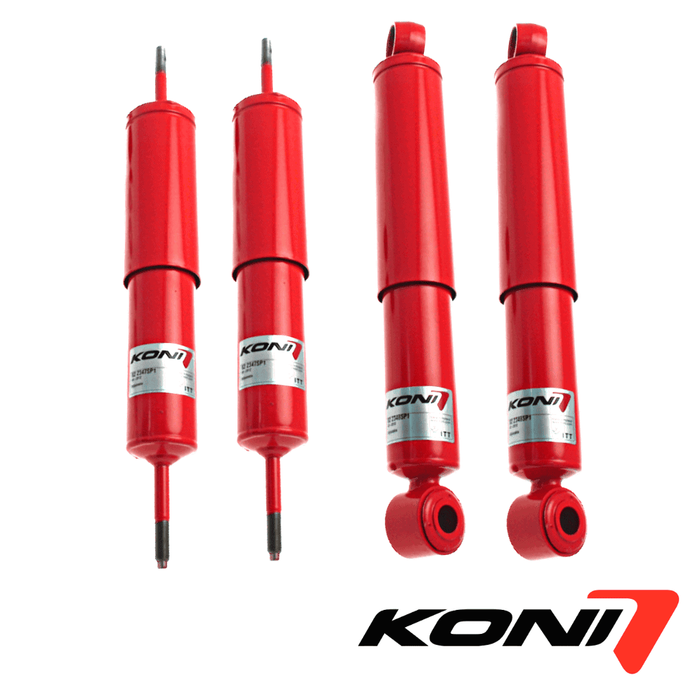 KONI shock absorbers for vehicle suspension systems, red color, high-quality automotive parts.