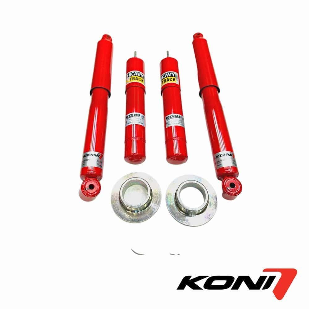 Red shock absorbers and suspension parts for vehicle suspension systems.