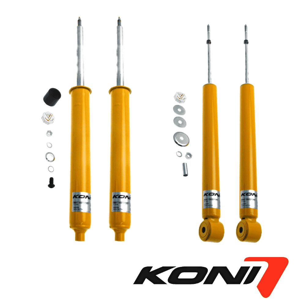 High-quality KONI shock absorbers with mounting hardware for vehicle suspension systems.