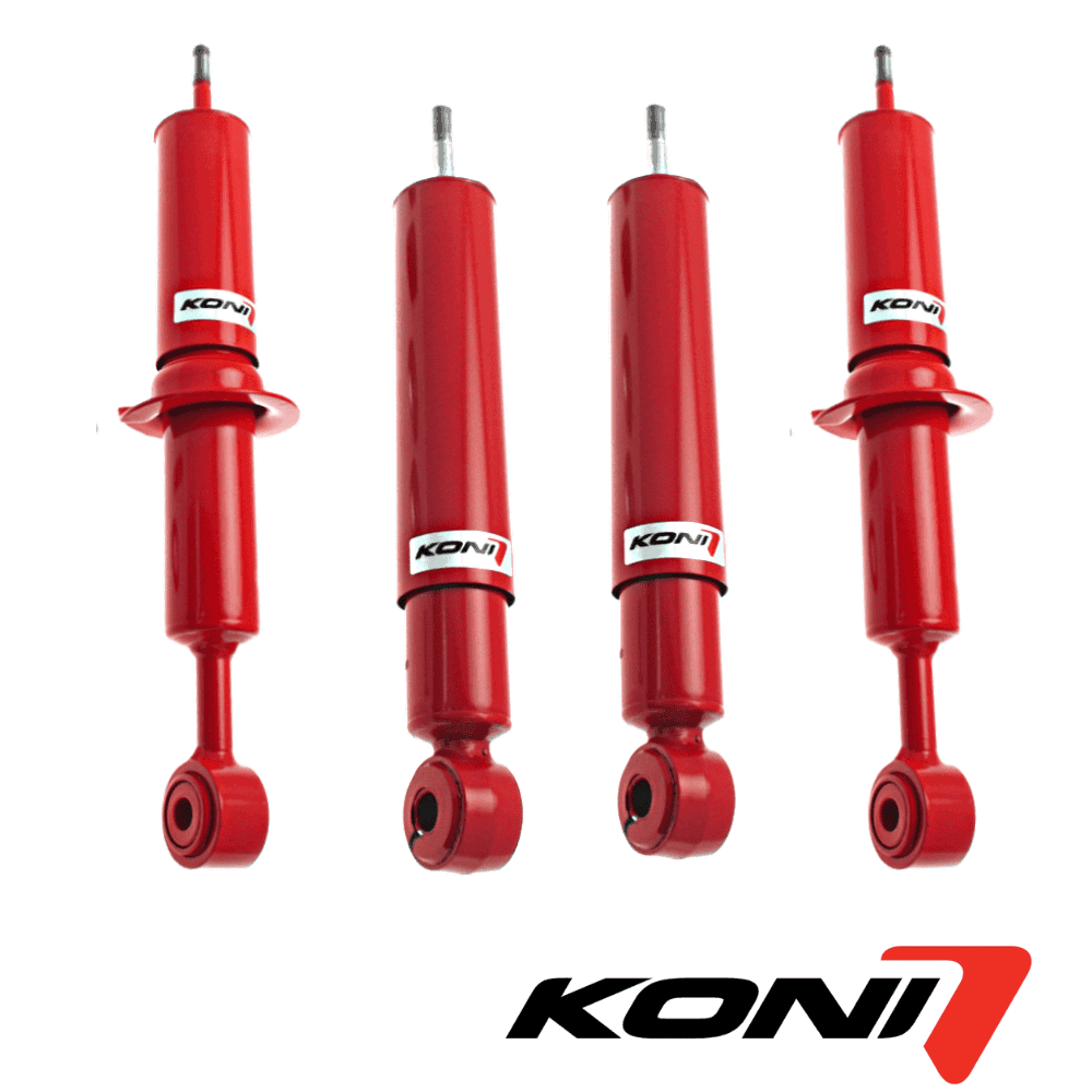 KONI red shock absorbers for vehicle suspension systems.