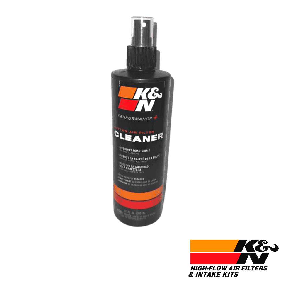 K&N Performance Air Filter Cleaner spray bottle for vehicle maintenance and engine performance.