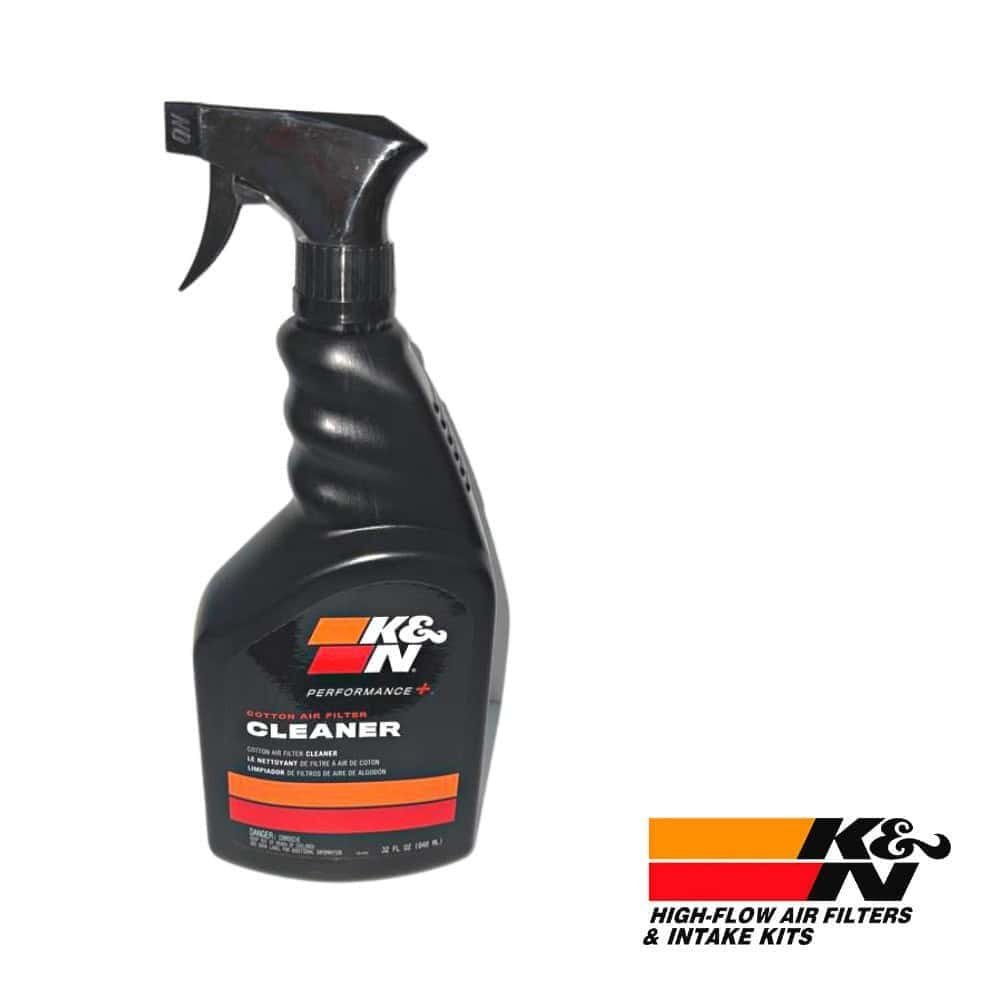 K&N Performance Air Filter Cleaner spray bottle for vehicle maintenance.