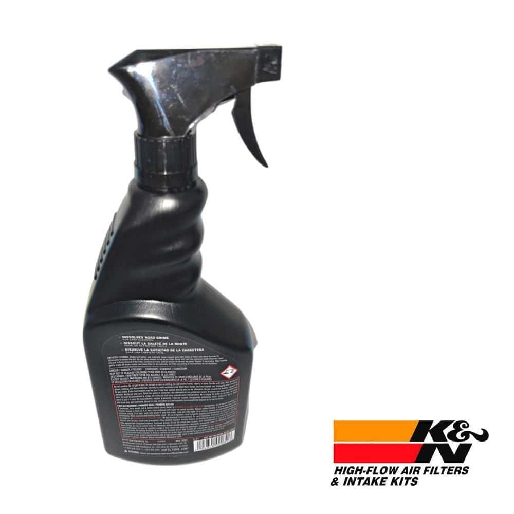 High-flow air filter spray bottle for automotive maintenance.