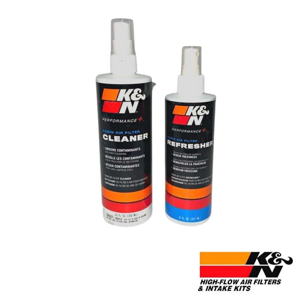 K&N Performance Air Filter Cleaner and Refresher bottles for vehicle maintenance.