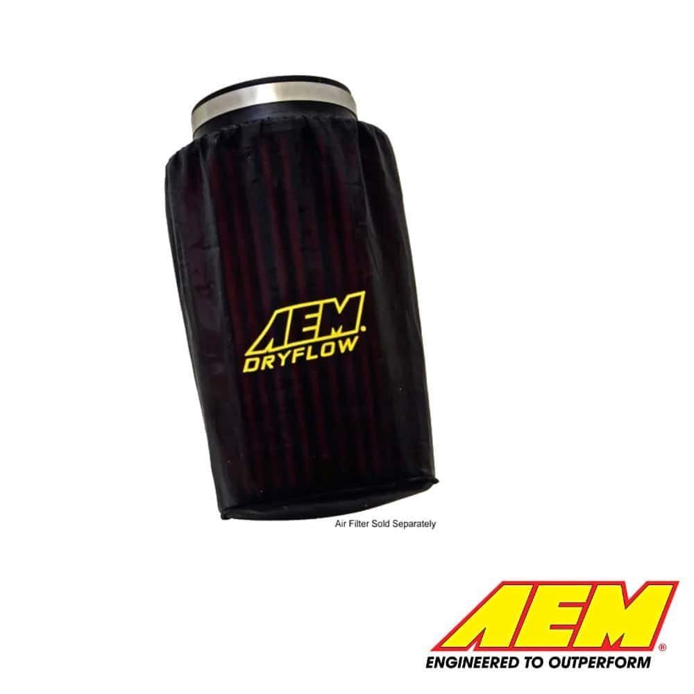 AEM DryFlow air filter for automotive engines, high-performance air intake component.