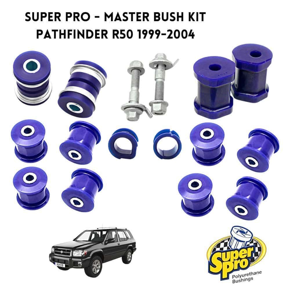 High-quality polyurethane bushings and hardware kit for Mitsubishi Pajero R50 (1999-2004).