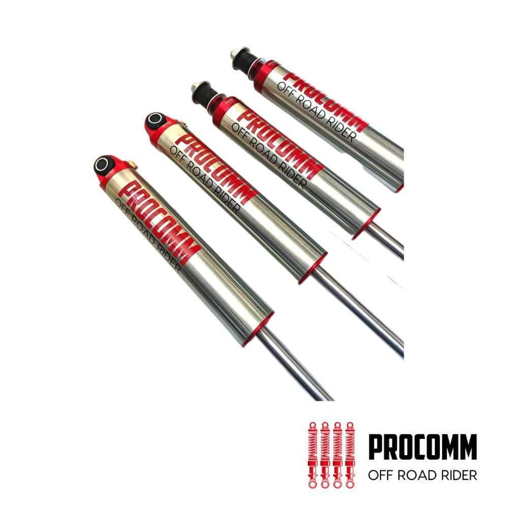 Shock absorber for off-road vehicles with Procom branding, durable and high-performance.