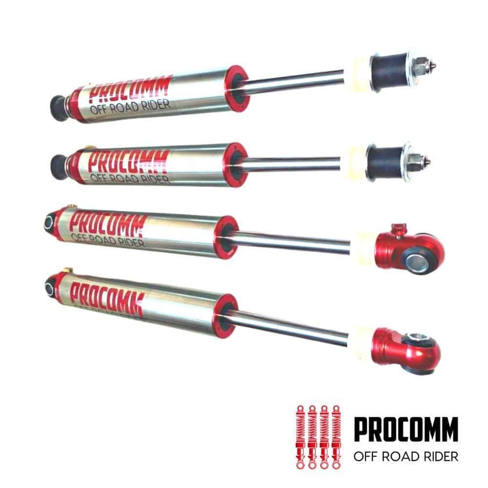 High-performance off-road shock absorbers for rugged vehicle suspension systems.