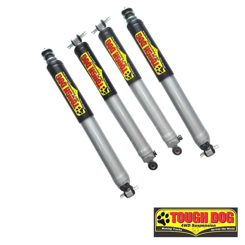 High-quality Tough Dog 4WD suspension shocks for off-road vehicles and trucks.