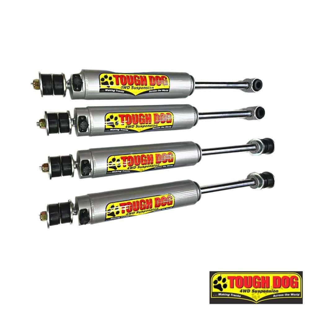 Tough Dog 4WD suspension shocks for off-road vehicles, durable and high-performance.