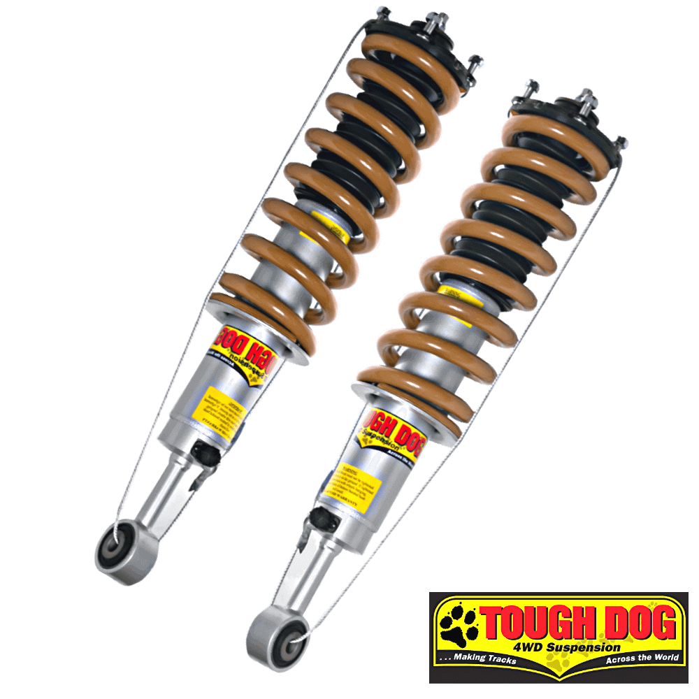 Heavy-duty 4WD suspension shocks for off-road vehicles by Al Shiba General Trading.