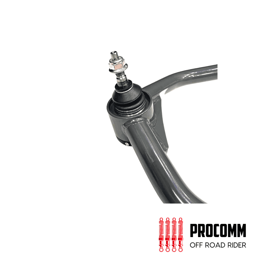 Steering control arm for off-road rider bike, durable metal component.