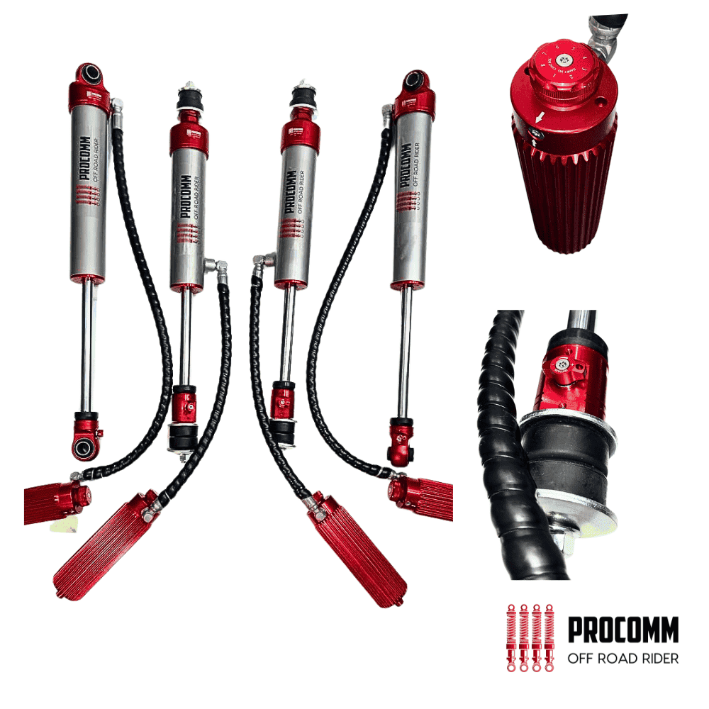 High-performance PROCOMM off-road rider shock absorbers and suspension components.