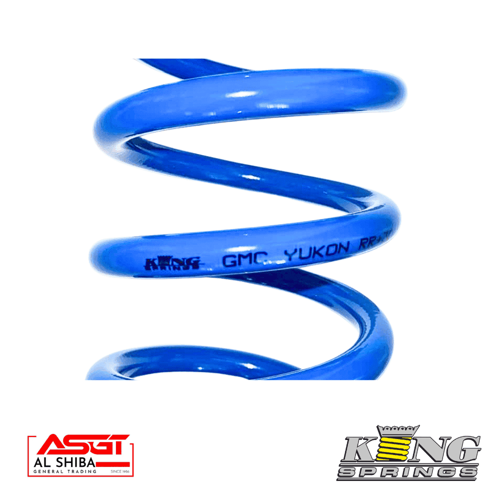 Blue coil spring for automotive suspension and shock absorption.
