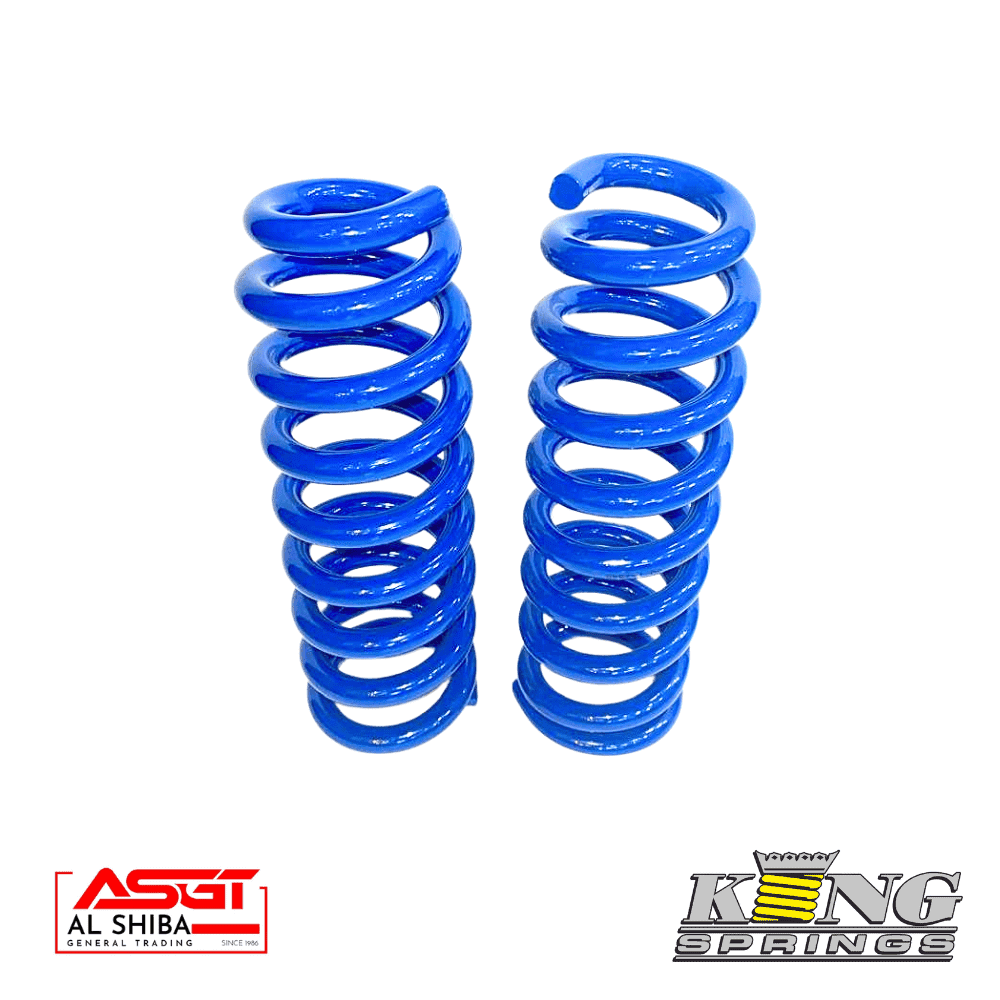 Blue coil springs for industrial use, high-quality King Springs from Al Shiba General Trading.