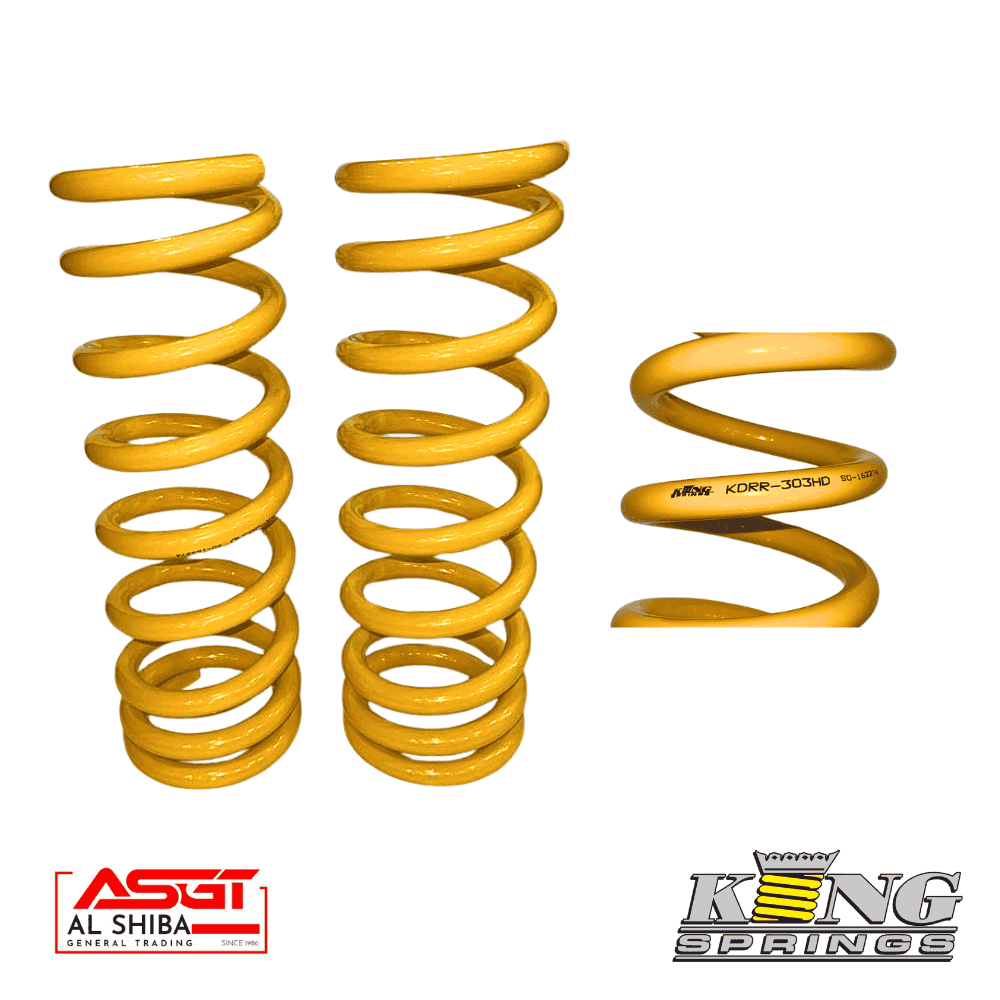 Yellow coil springs for automotive suspension, high-quality King Springs from Al Shiba General Tradi.