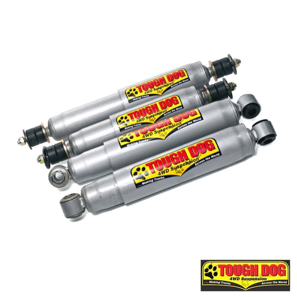 Tough Dog 4WD suspension shocks for off-road vehicles, durable and high-performance.