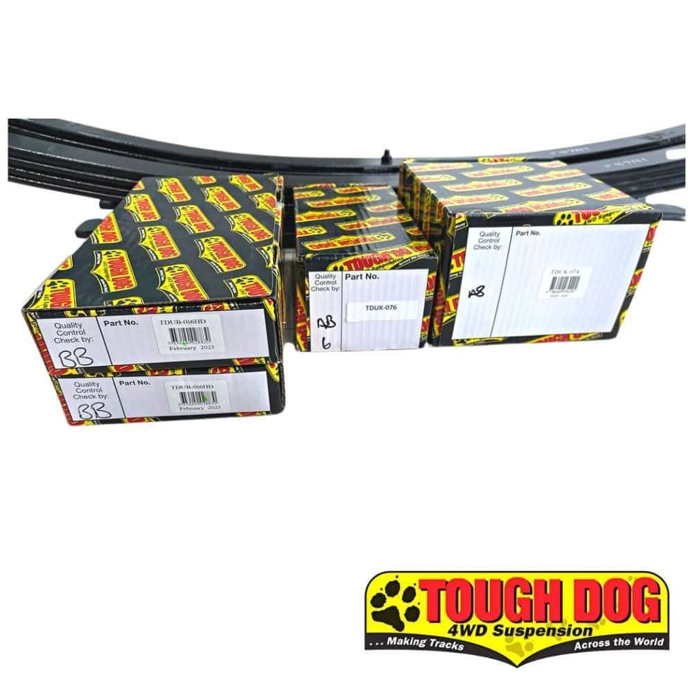 High-quality automotive parts in packaging with Tough Dog branding for 4WD suspension systems.