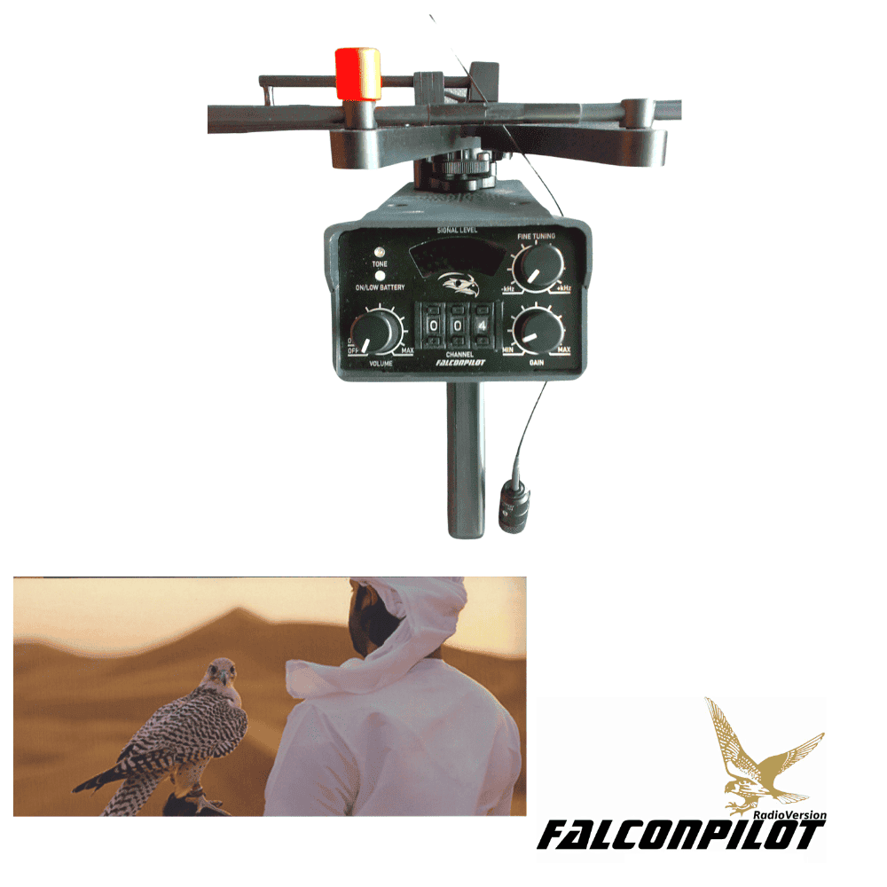 FalconPilot drone control system with falcon and pilot image in background.