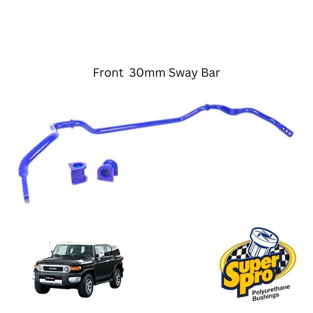 Front 30mm sway bar for vehicle stability and handling enhancement.